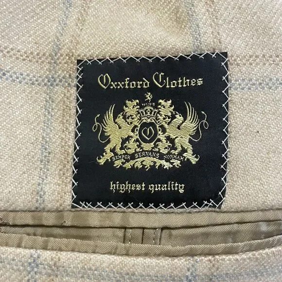 Oxxford Clothes Sport Coat Jacket Mens Size 40 R Beige Plaid USA Pure Cashmere